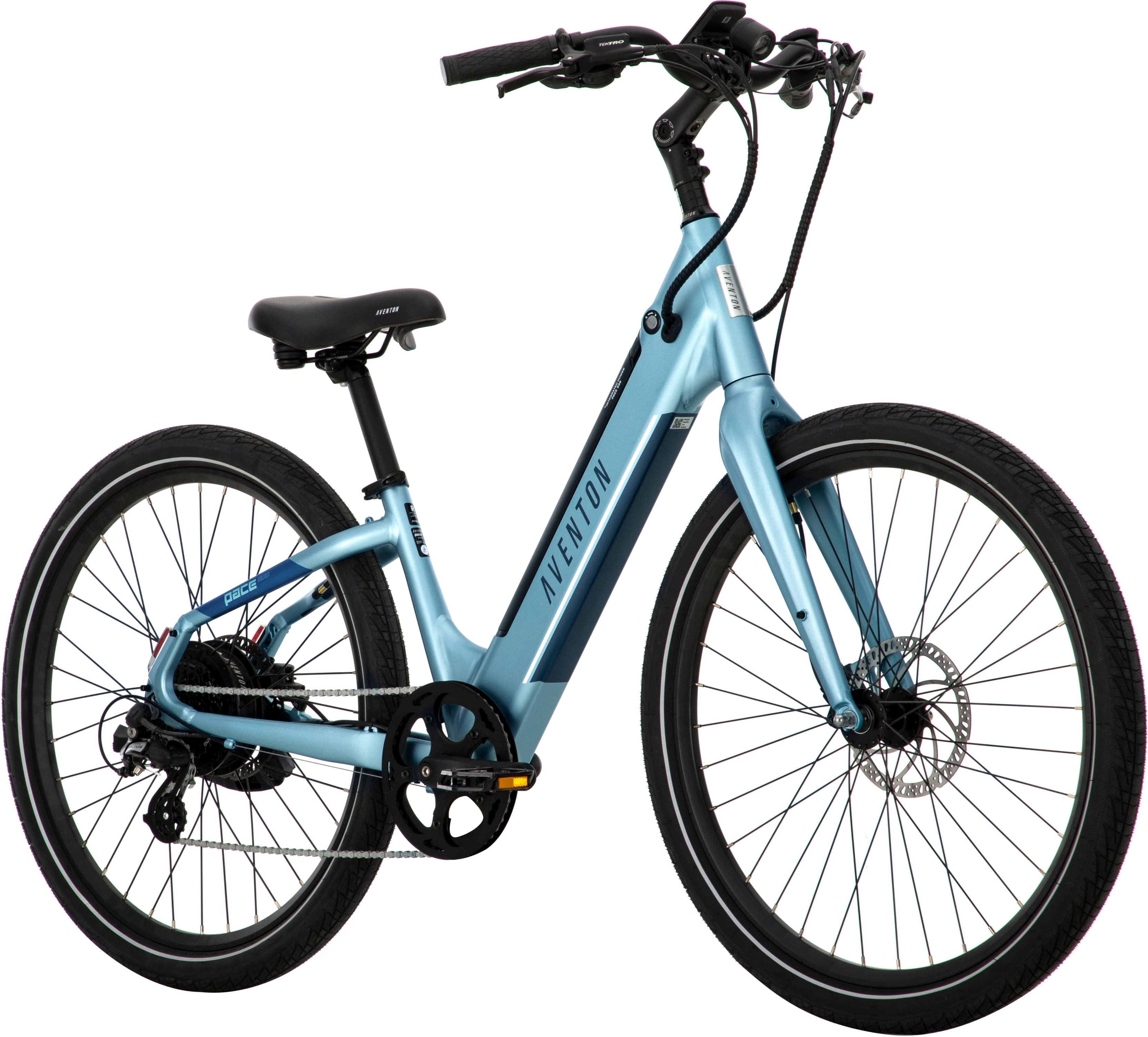 Angle View: Aventon - Pace 500.3 Step-Through Ebike w/ up to 60 mile Max Operating Range and 28 MPH Max Speed - Large - Blue Steel