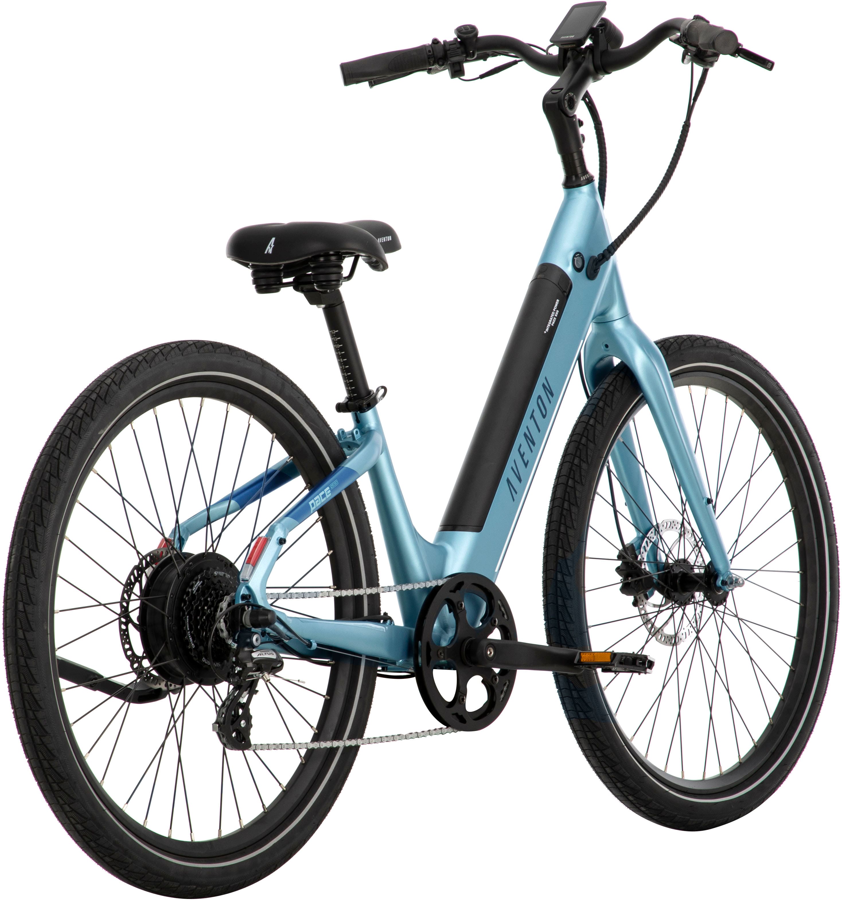 Left View: Aventon - Pace 500.3 Step-Through Ebike w/ up to 60 mile Max Operating Range and 28 MPH Max Speed - Large - Blue Steel