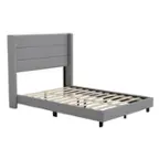 Front. Alamont Home - Hollis Full Size Upholstered Platform Bed with Wingback Headboard - Gray.