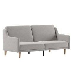 Flash Furniture - Delphine Split Back Futon Sofa with Curved Arms and Solid Wood Legs Faux Linen - Gray - Front_Zoom