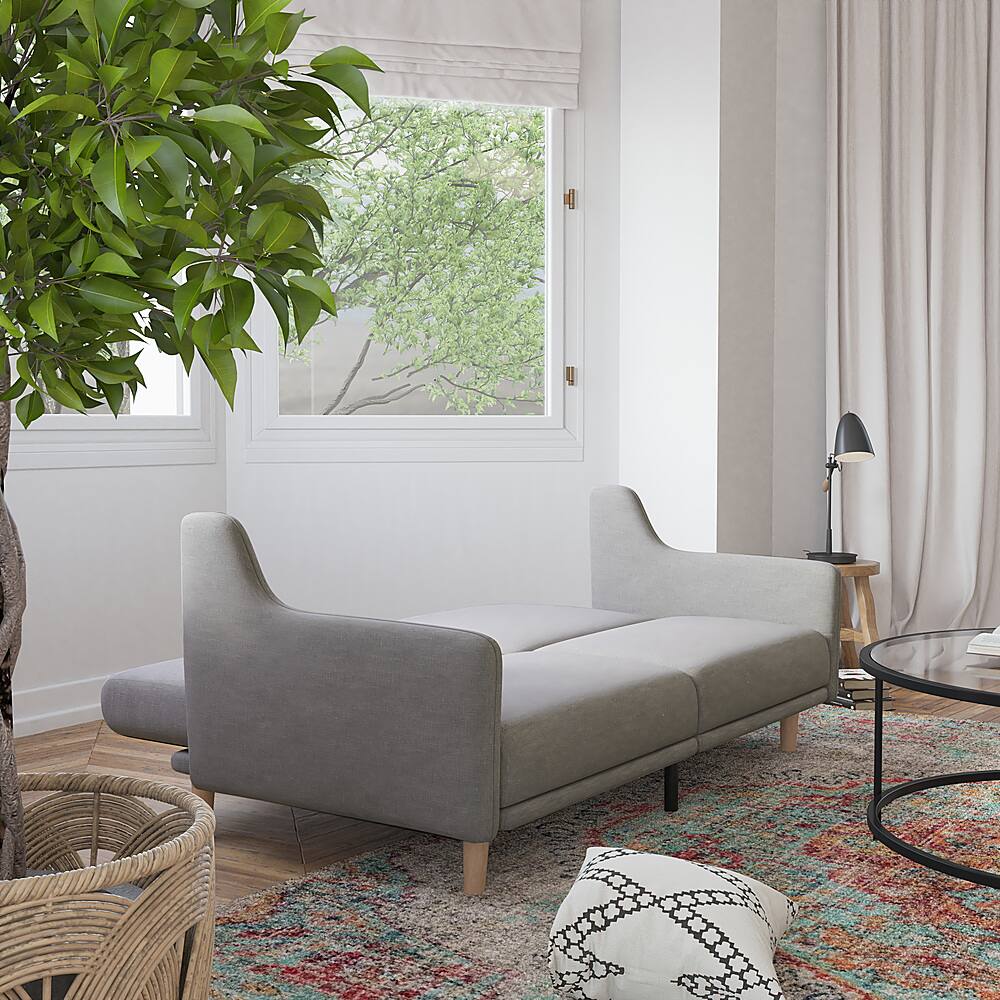 Alt View 15. Alamont Home - Split Back Futon Sofa with Curved Arms and Solid Wood Legs - Gray.