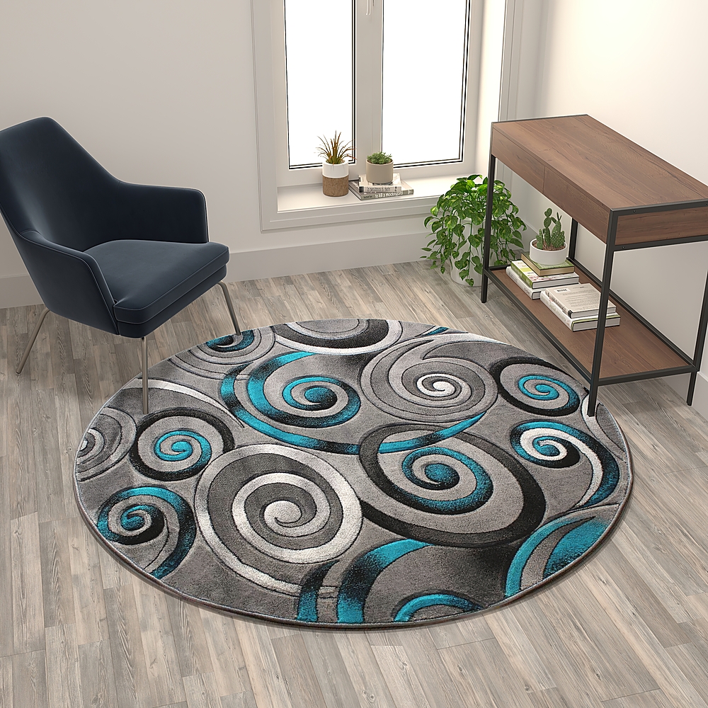 Flash Furniture ACD-RGTRZ860-55-BL-GG 5 x 5 ft. Jubilee Collection Abstract Round Area Rug Blue