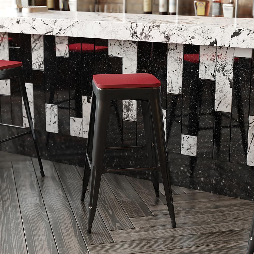 Alt View 14. Alamont Home - All-Weather Polyresin Seat for Colorful Metal Stools and Chairs (Set of 4) - Red.