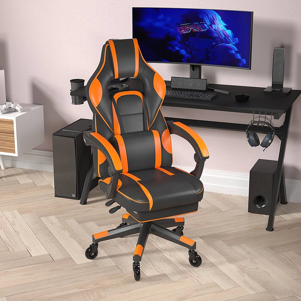 Alt View 13. Alamont Home - X40 Office Gaming Chair with Skater Wheels & Reclining Arms - Orange LeatherSoft - Black/Orange.