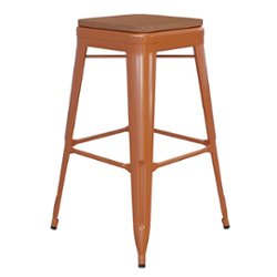 Flash Furniture - Kai Indoor/Outdoor Backless Bar Stool with Poly Seat - Orange/Teak - Front_Zoom