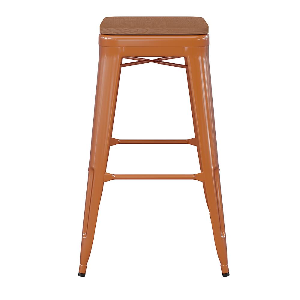 Alt View 16. Alamont Home - Kai Indoor/Outdoor Backless Bar Stool with Poly Seat - Orange/Teak - Orange/Teak.