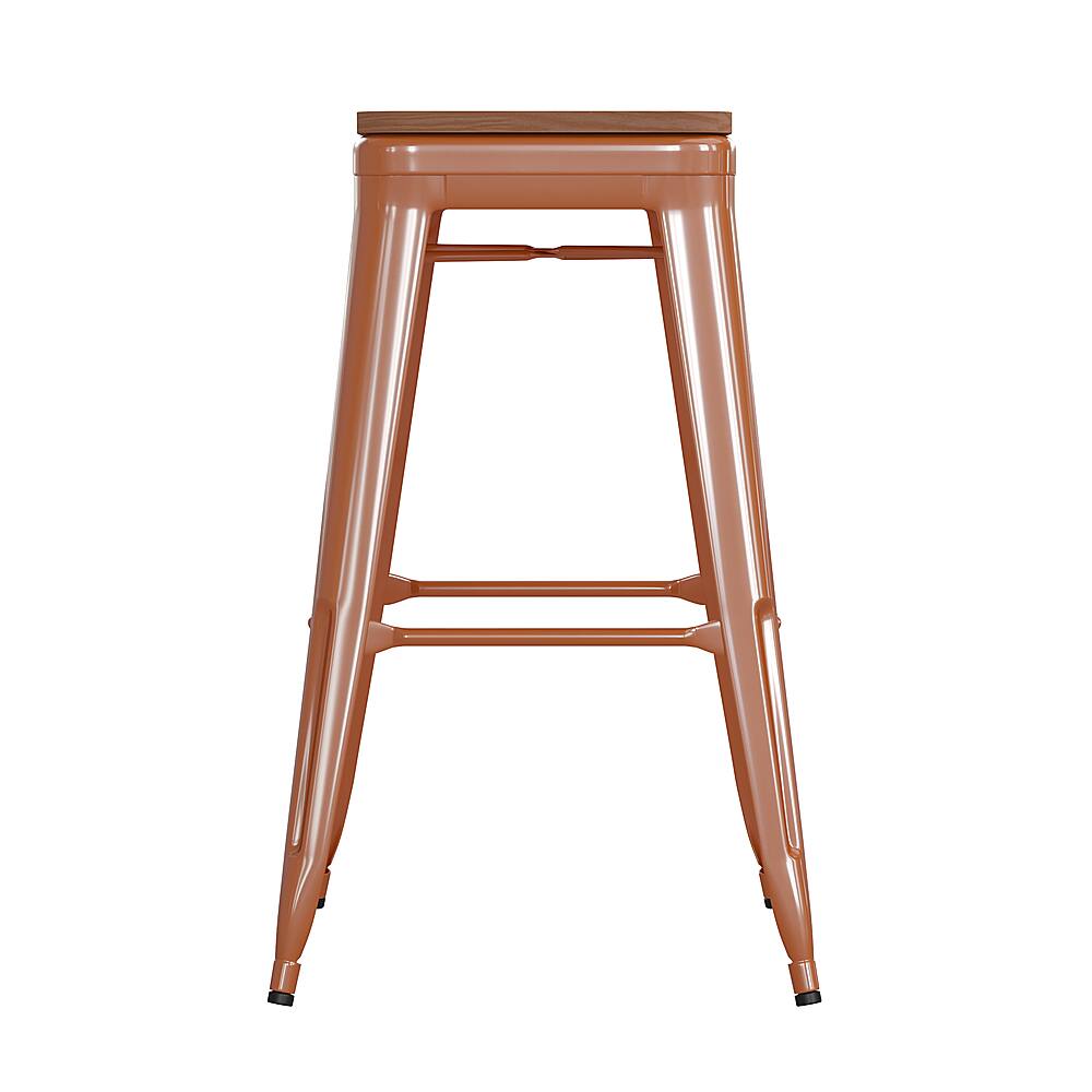 Alt View 17. Alamont Home - Kai Indoor/Outdoor Backless Bar Stool with Poly Seat - Orange/Teak - Orange/Teak.
