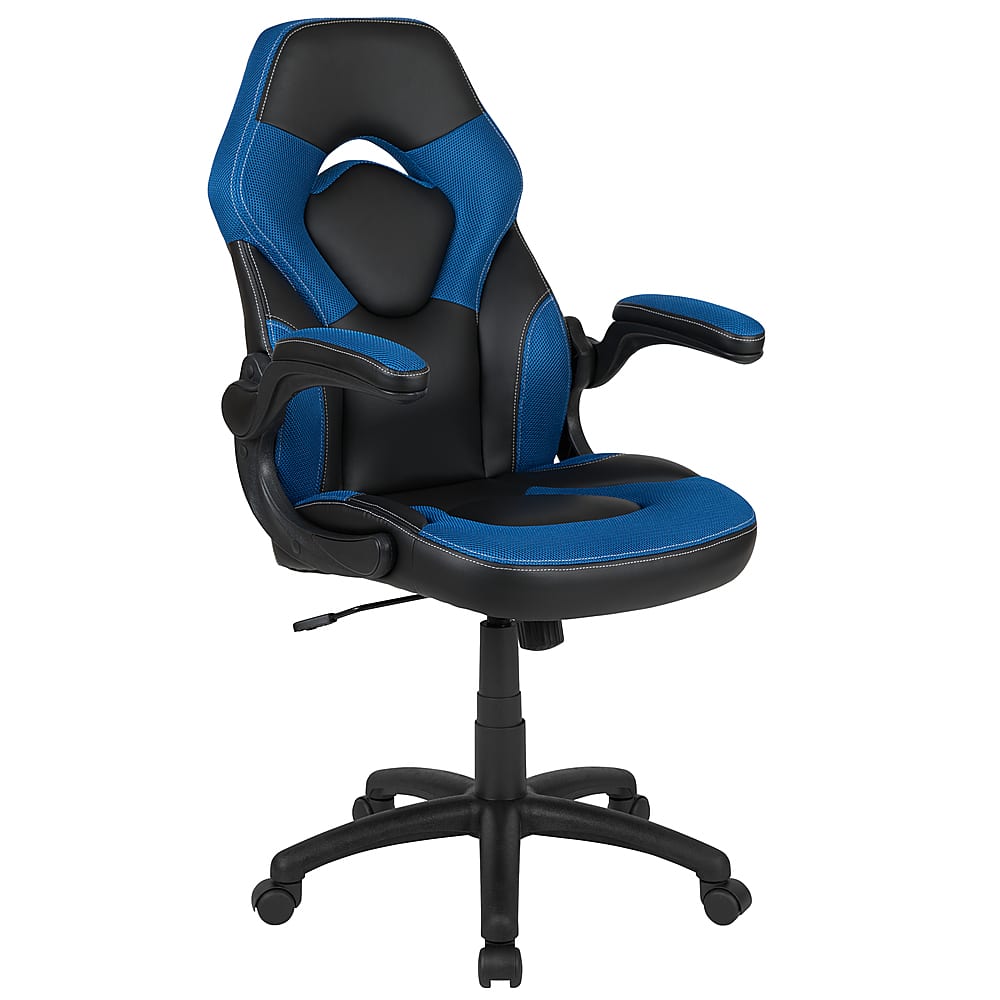 Alamont Home - X10 High Back Black/ Racing Style Ergonomic Gaming Chair with Flip-Up Arms - Blue