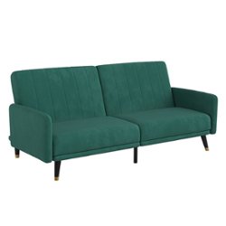 Flash Furniture - Sophia Convertible Split Back Futon Sofa Sleeper with Wooden Legs in Velvet - Emerald - Front_Zoom