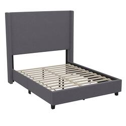 Flash Furniture - Quinn Full Size Upholstered Platform Bed with Channel Stitched Headboard - Gray - Front_Zoom