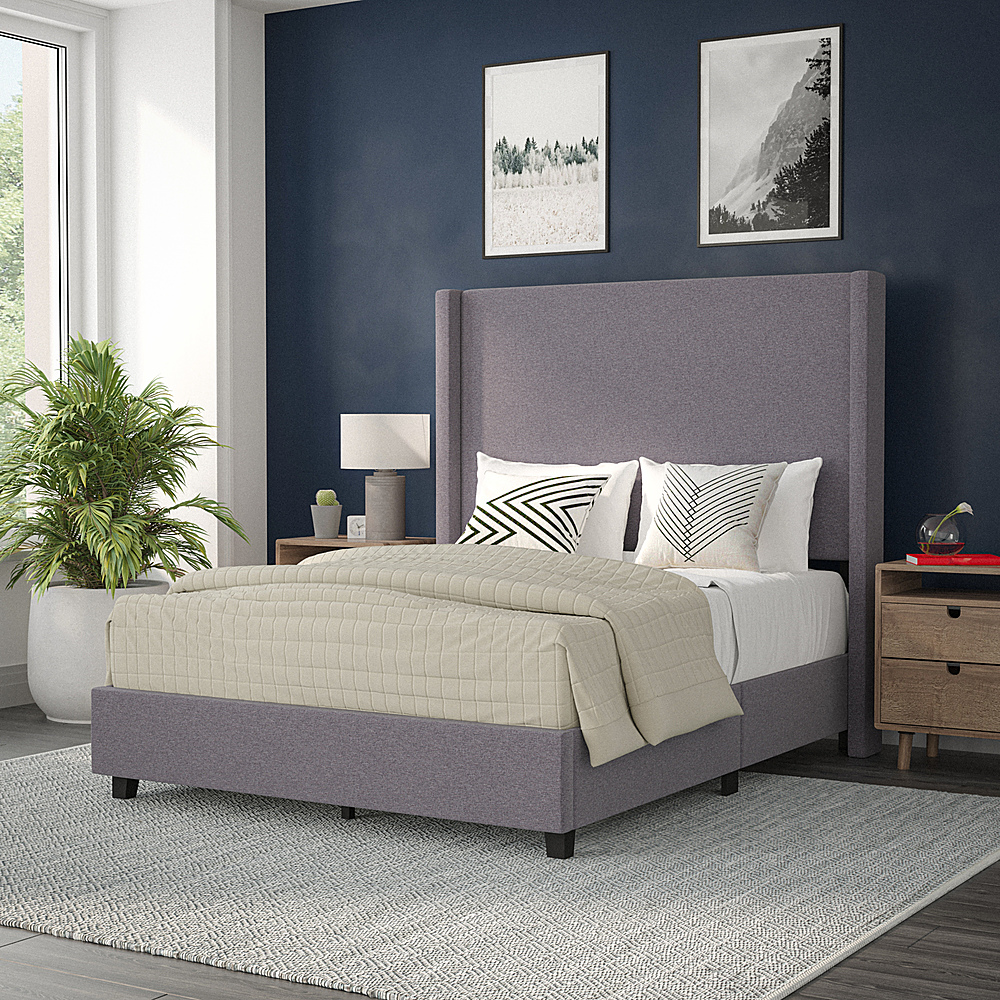 Alt View 12. Alamont Home - Quinn Full Size Upholstered Platform Bed with Channel Stitched Headboard - Gray.