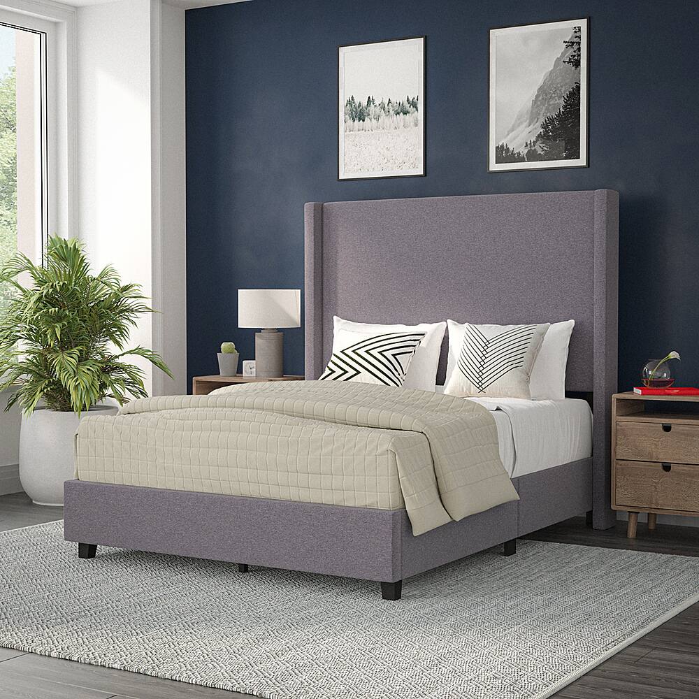 Alt View 12. Alamont Home - Quinn Full Size Upholstered Platform Bed with Channel Stitched Headboard - Gray.