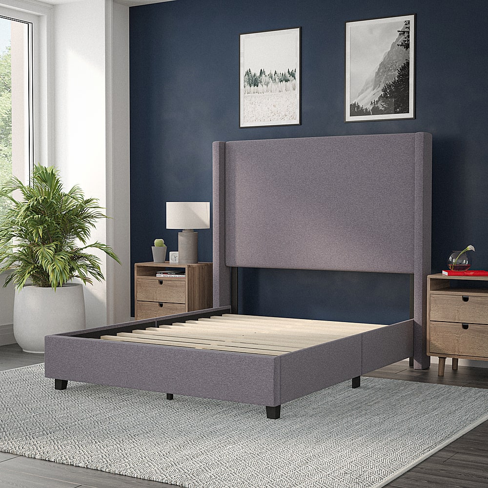 Alt View 15. Alamont Home - Quinn Full Size Upholstered Platform Bed with Channel Stitched Headboard - Gray.