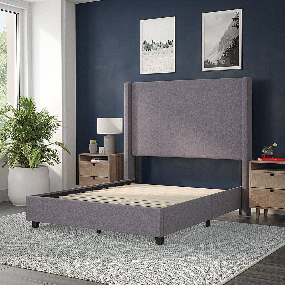 Alt View 15. Alamont Home - Quinn Full Size Upholstered Platform Bed with Channel Stitched Headboard - Gray.