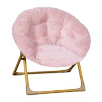 Alamont Home - Kids Folding Faux Fur Saucer Chair for Playroom or Bedroom - Blush/Soft Gold - Front_Zoom