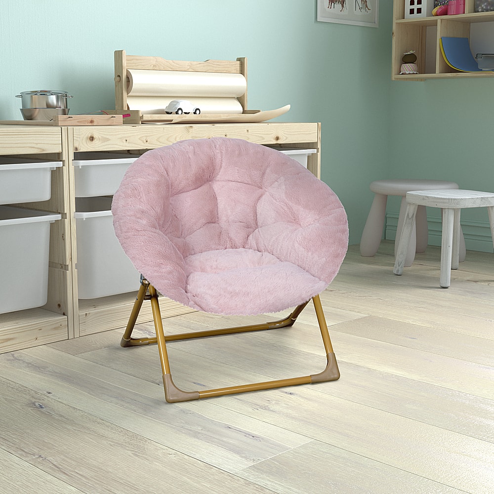 Alt View 12. Alamont Home - Kids Folding Faux Fur Saucer Chair for Playroom or Bedroom - Blush/Soft Gold.