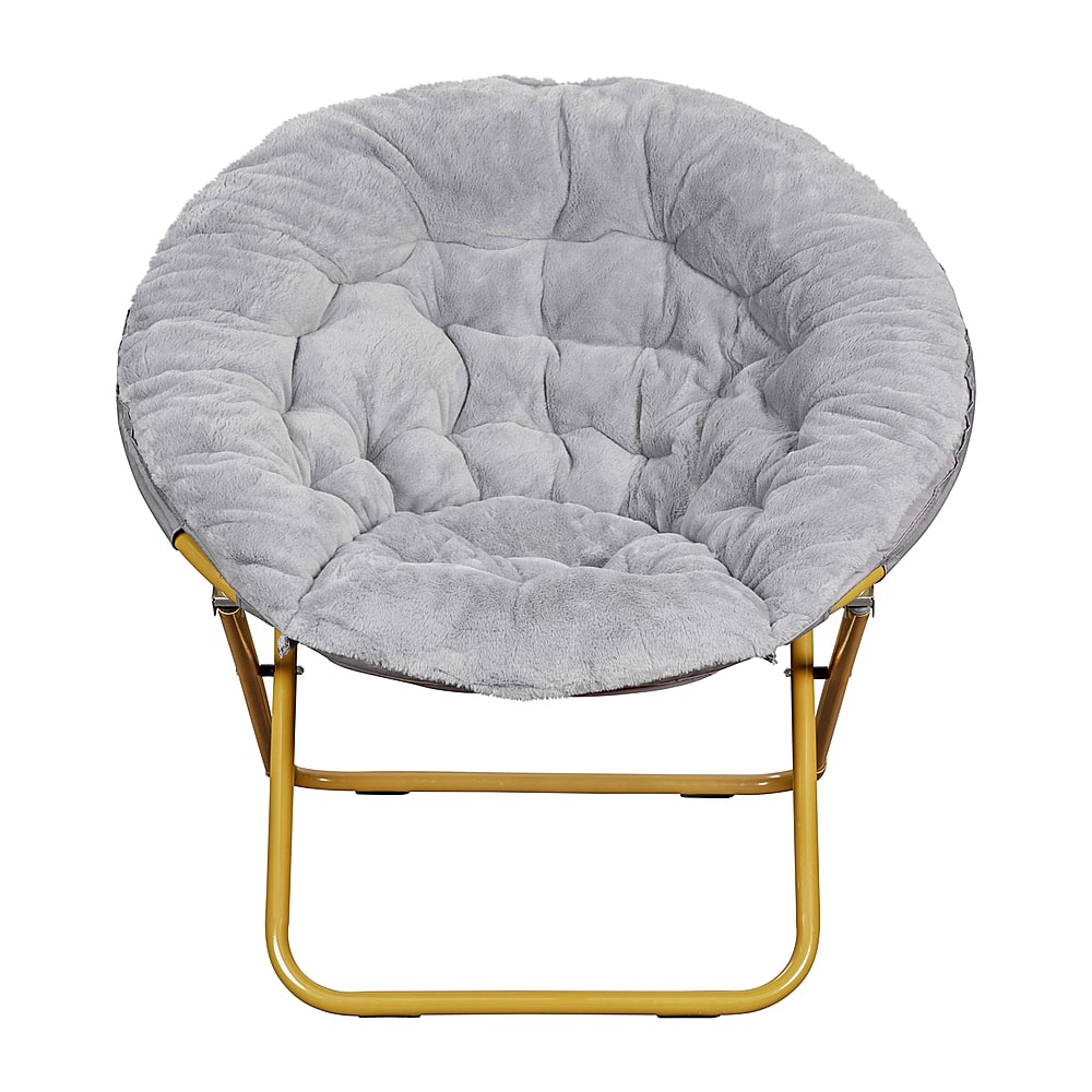Alt View 11. Alamont Home - Kids Folding Faux Fur Saucer Chair for Playroom or Bedroom - Gray/Soft Gold.