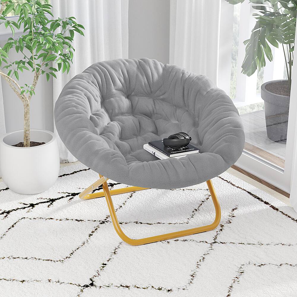 Alt View 12. Alamont Home - Kids Folding Faux Fur Saucer Chair for Playroom or Bedroom - Gray/Soft Gold.