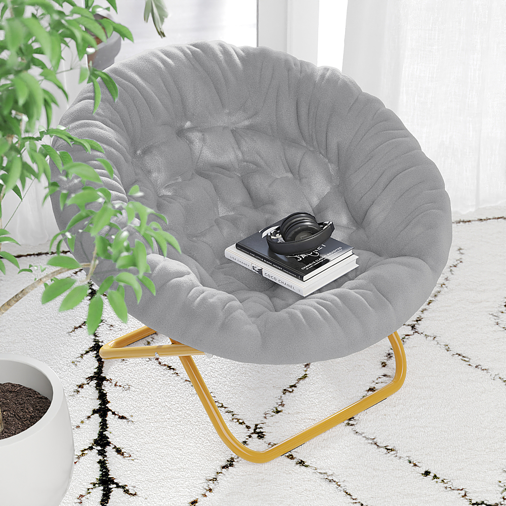 Alt View 15. Alamont Home - Kids Folding Faux Fur Saucer Chair for Playroom or Bedroom - Gray/Soft Gold.