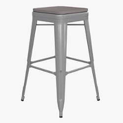 Flash Furniture - Cierra All-Weather Silver Commercial Backless Bar Stools-Gray Poly Seat-4 PK - Silver/Gray - Front_Zoom