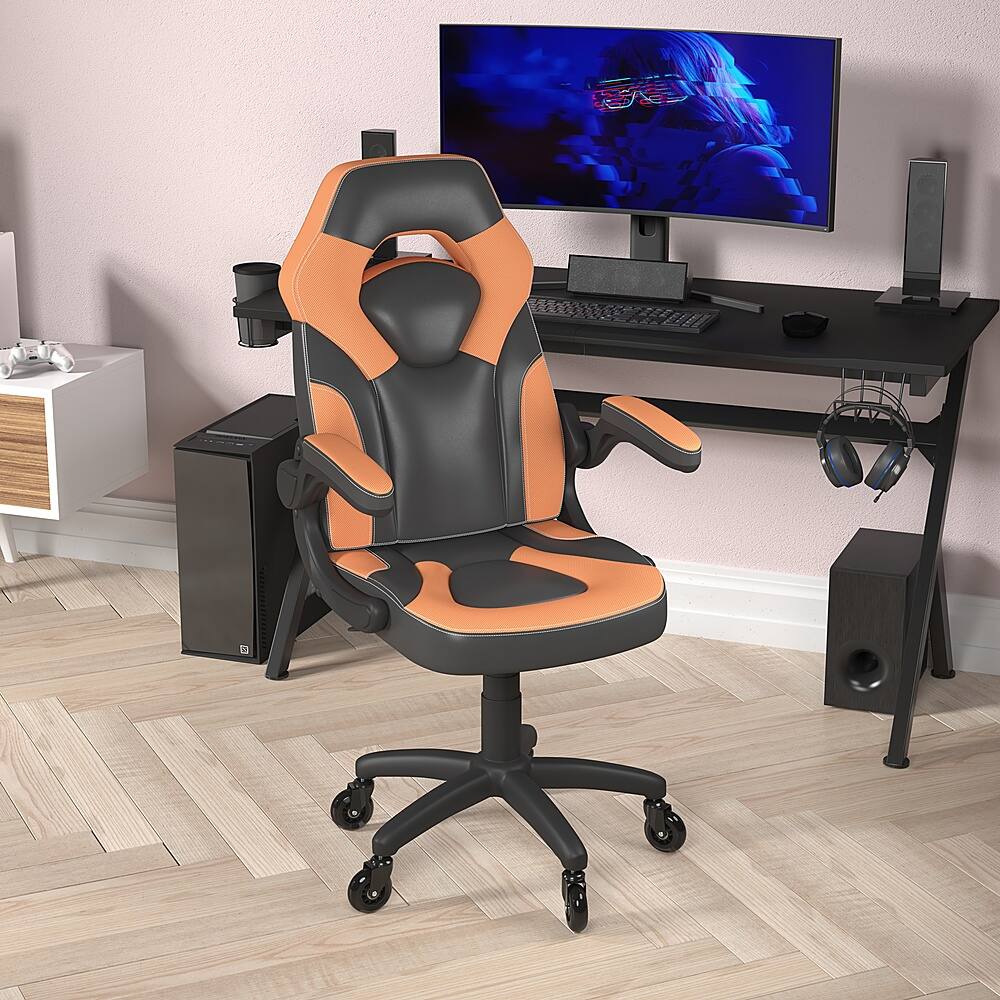 Alt View 13. Alamont Home - X10 Office Gaming Chair with Skater Wheels & Flip Up Arms - Orange LeatherSoft - Orange.