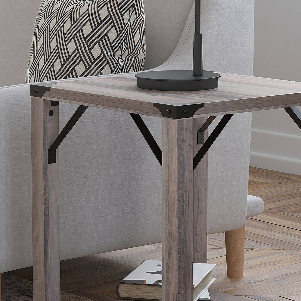 Alt View 15. Alamont Home - 2-Tier Side Table with Metal Side Braces and Corner Caps - Gray Wash.