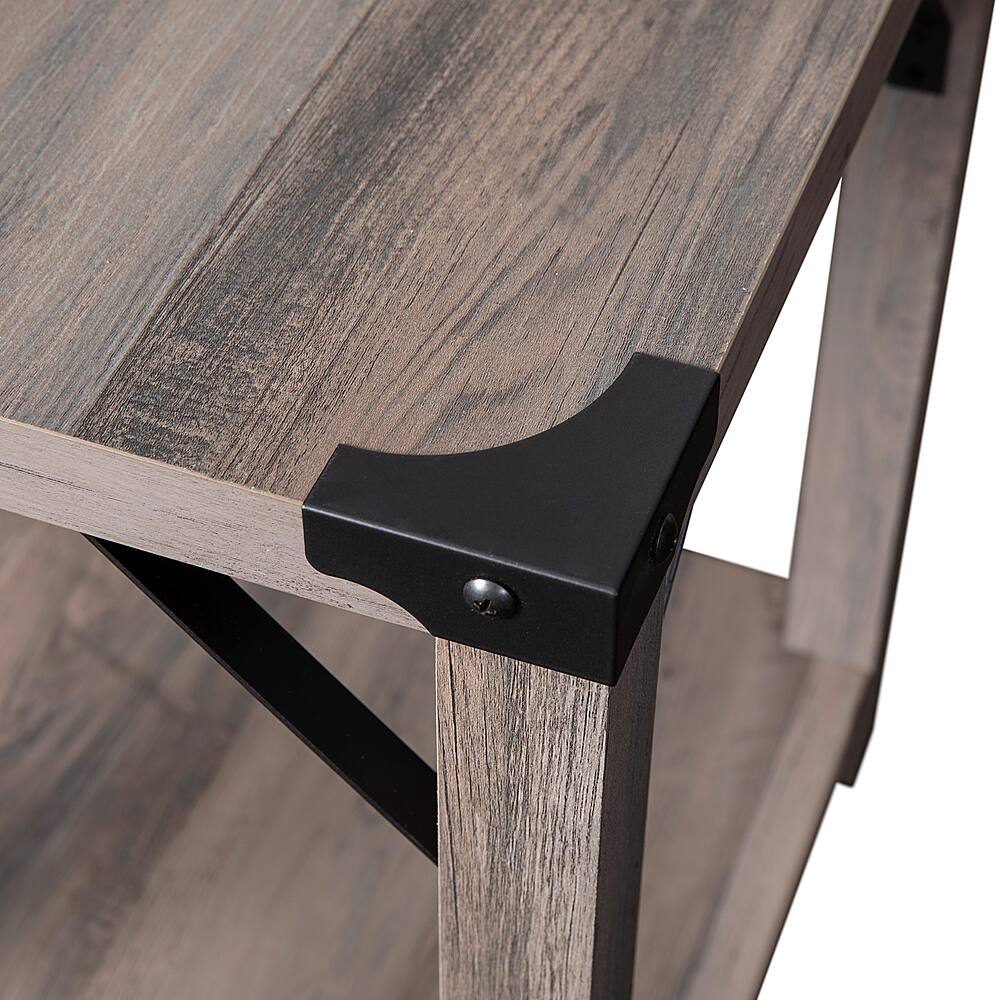 Alt View 16. Alamont Home - 2-Tier Side Table with Metal Side Braces and Corner Caps - Gray Wash.
