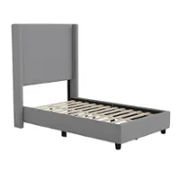 Alamont Home - Quinn Twin Size Upholstered Platform Bed with Channel Stitched Headboard - Gray - Front_Zoom