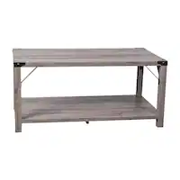Alamont Home - 2-Tier Coffee Table with Metal Side Braces and Corner Caps - Gray Wash - Front_Zoom