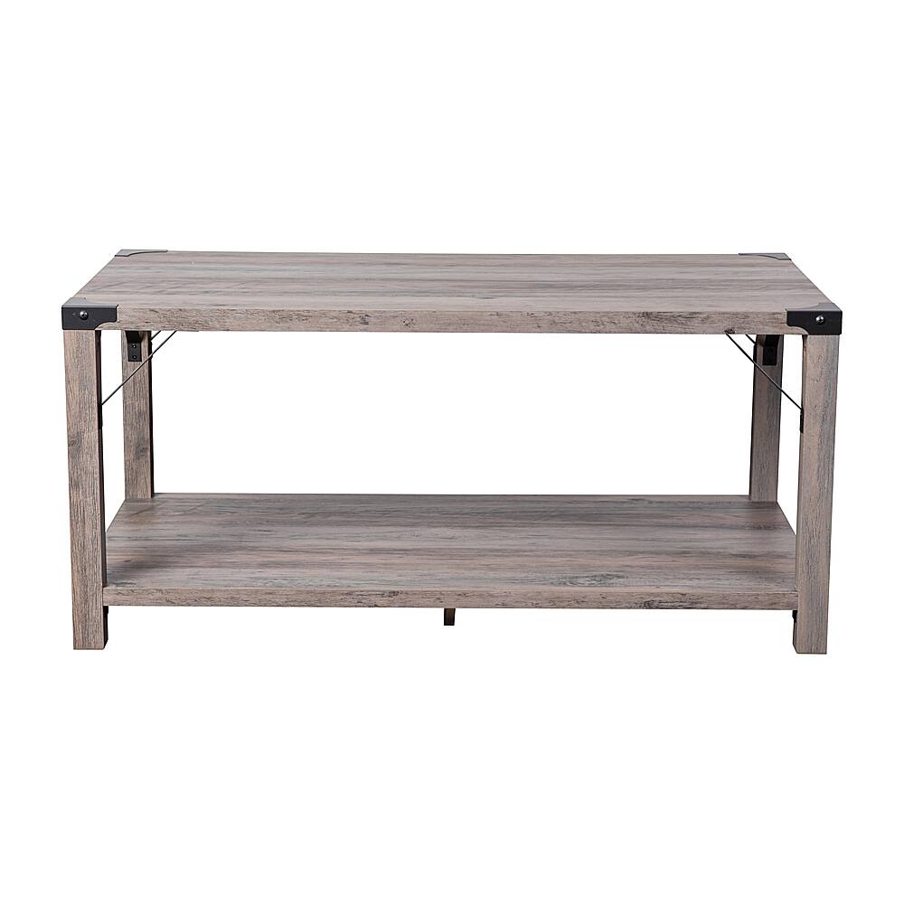 Alt View 11. Alamont Home - 2-Tier Coffee Table with Metal Side Braces and Corner Caps - Gray Wash.