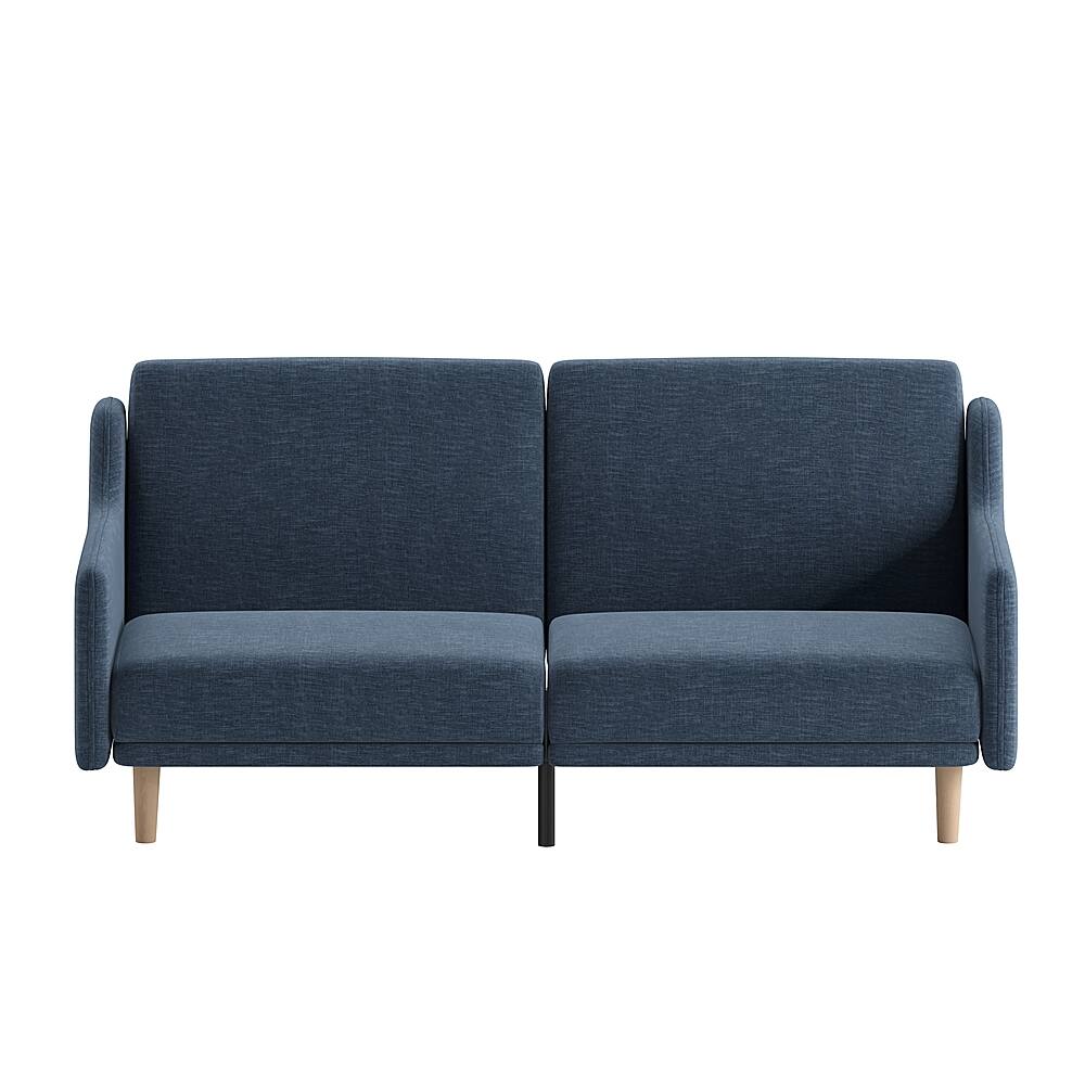 Alt View 11. Alamont Home - Split Back Futon Sofa with Curved Arms and Solid Wood Legs - Navy.