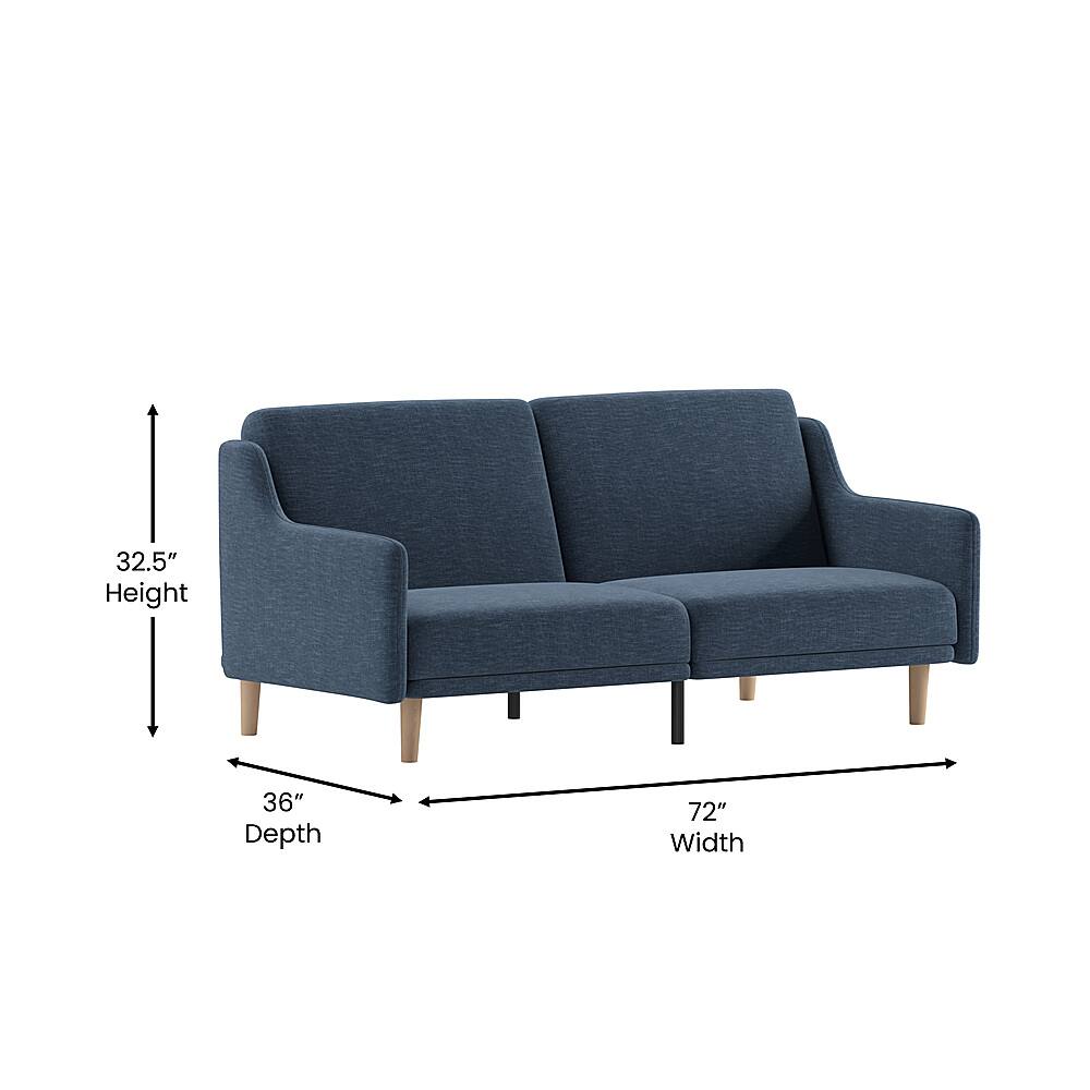 Alt View 13. Alamont Home - Split Back Futon Sofa with Curved Arms and Solid Wood Legs - Navy.
