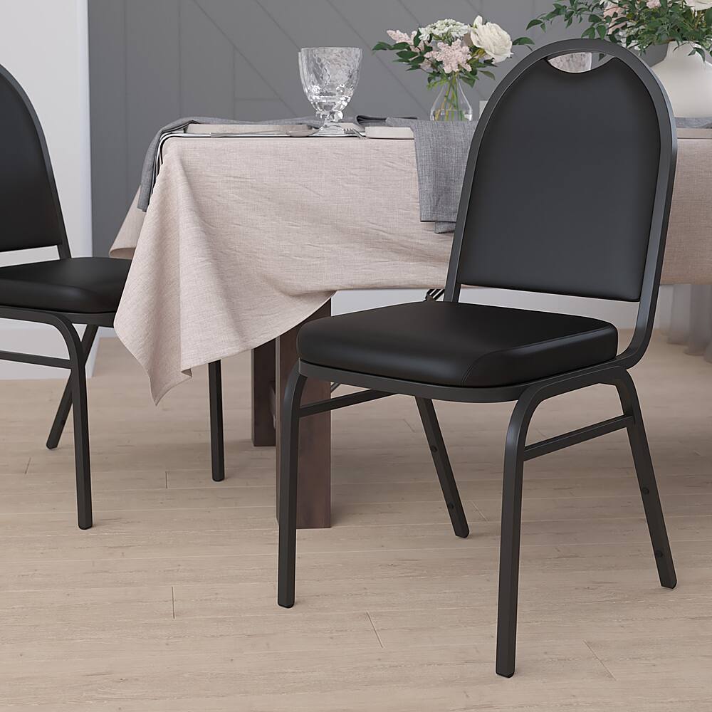 Alt View 12. Alamont Home - Commercial Dome Back Stacking Banquet Chair with Metal Frame - Black Vinyl/Black Frame.