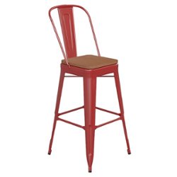 Flash Furniture - Kai All-Weather Commercial Bar Stool with Removable Back/Poly Seat - Red/Teak - Front_Zoom
