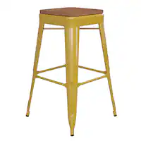 Alamont Home - Kai Indoor/Outdoor Backless Bar Stool with Poly Seat - Yellow/Teak - Front_Zoom