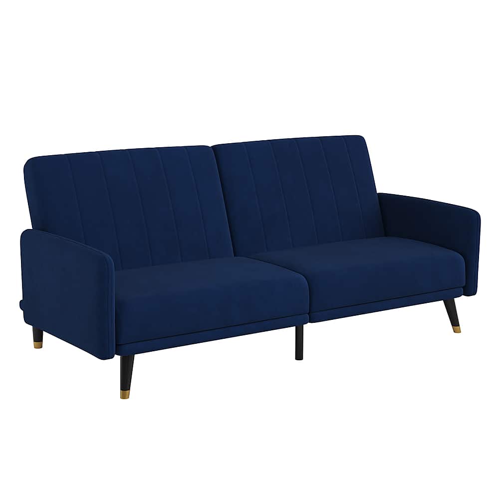 Front. Alamont Home - Convertible Split Back Futon Sofa Sleeper with Wooden Legs - Navy.