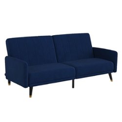 Flash Furniture - Sophia Convertible Split Back Futon Sofa Sleeper with Wooden Legs in Velvet - Navy - Front_Zoom