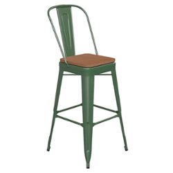 Flash Furniture - Kai All-Weather Commercial Bar Stool with Removable Back/Poly Seat - Green/Teak - Front_Zoom