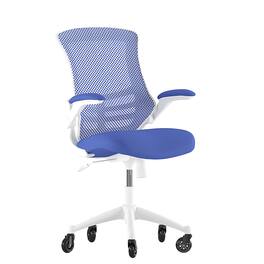 Alamont Home - Kelista Ergonomic Swivel Task Chair with Roller Wheels & Flip Up Arms - Blue Mesh - Blue Mesh/White Frame