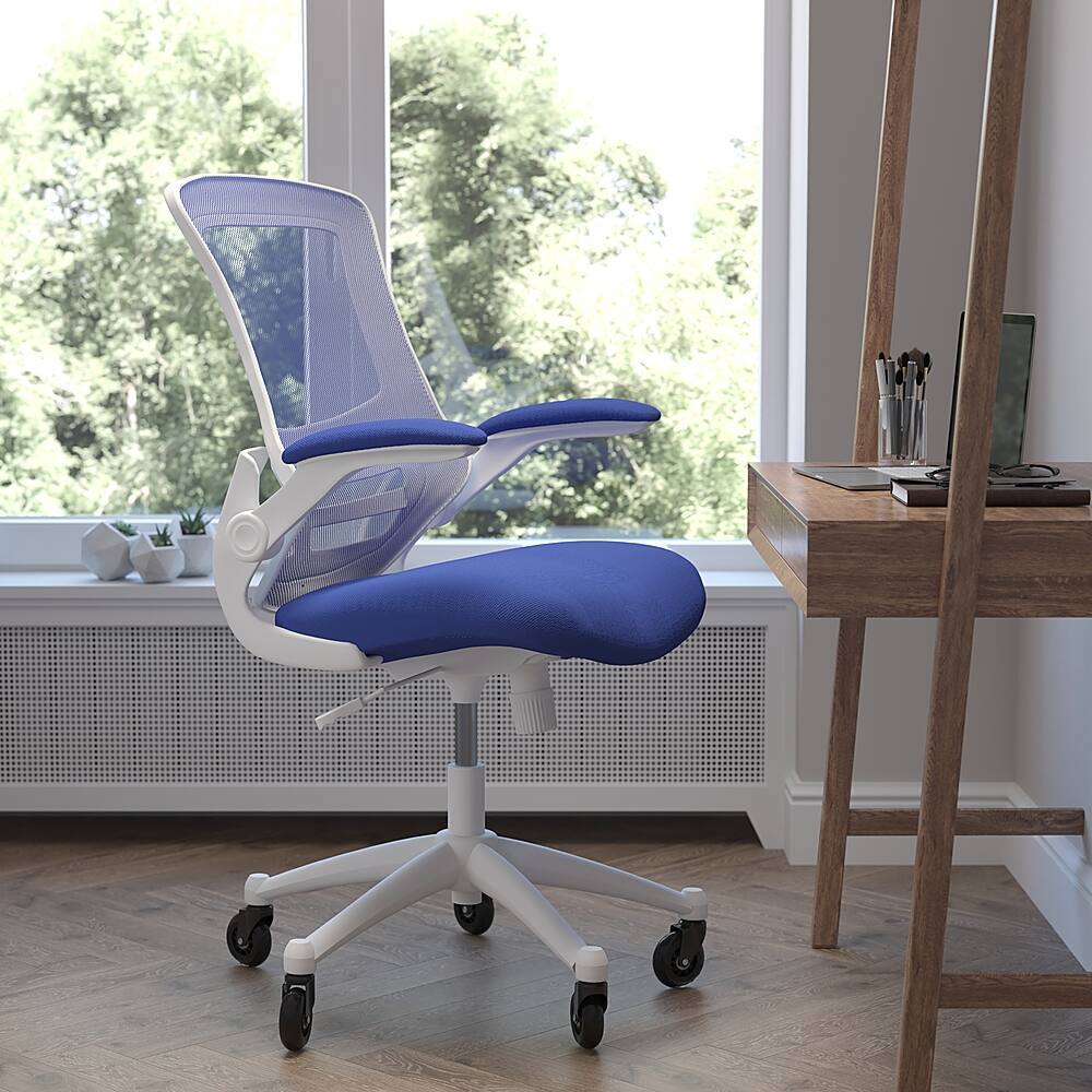 Alt View 11. Alamont Home - Kelista Ergonomic Swivel Task Chair with Roller Wheels & Flip Up Arms - Blue Mesh - Blue Mesh/White Frame.