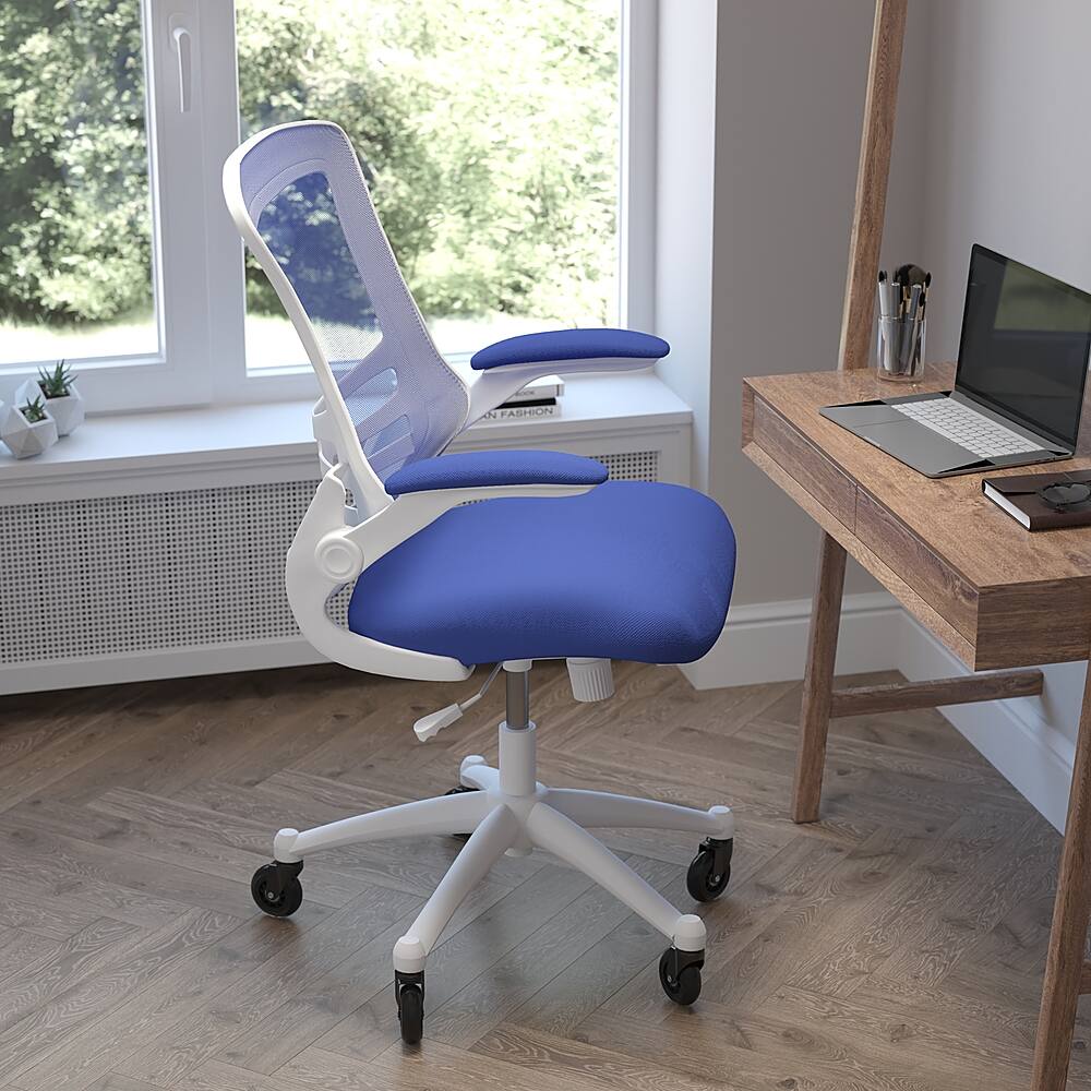 Alt View 13. Alamont Home - Kelista Ergonomic Swivel Task Chair with Roller Wheels & Flip Up Arms - Blue Mesh - Blue Mesh/White Frame.
