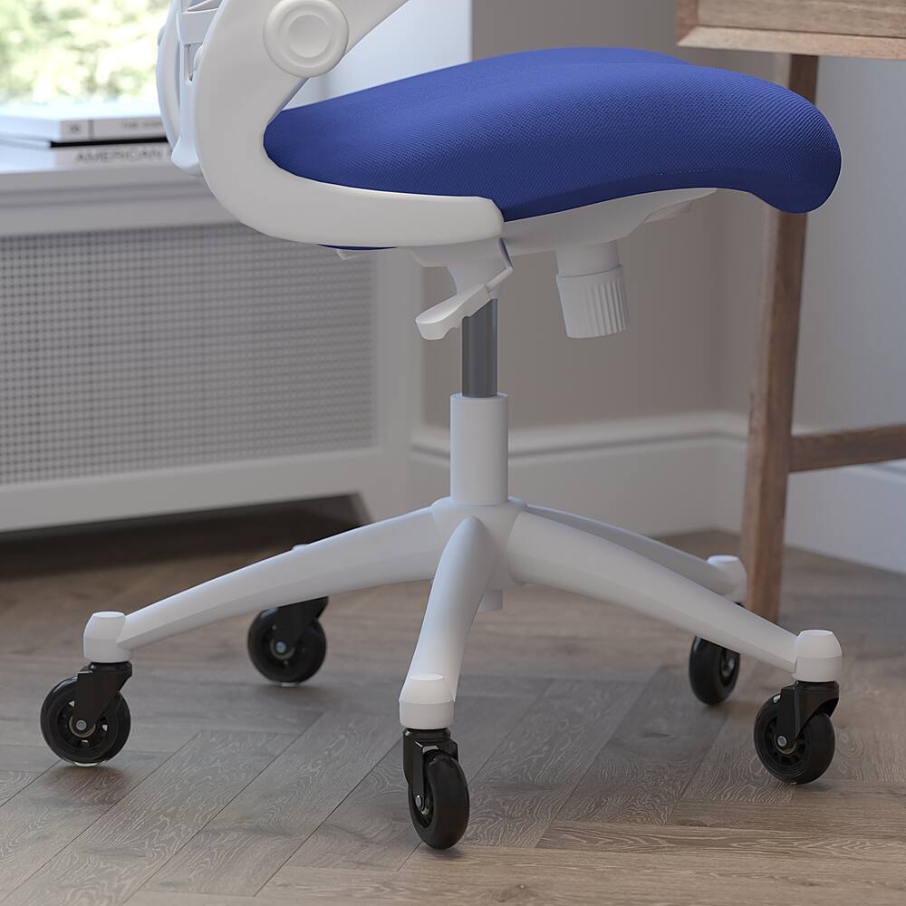Alt View 14. Alamont Home - Kelista Ergonomic Swivel Task Chair with Roller Wheels & Flip Up Arms - Blue Mesh - Blue Mesh/White Frame.