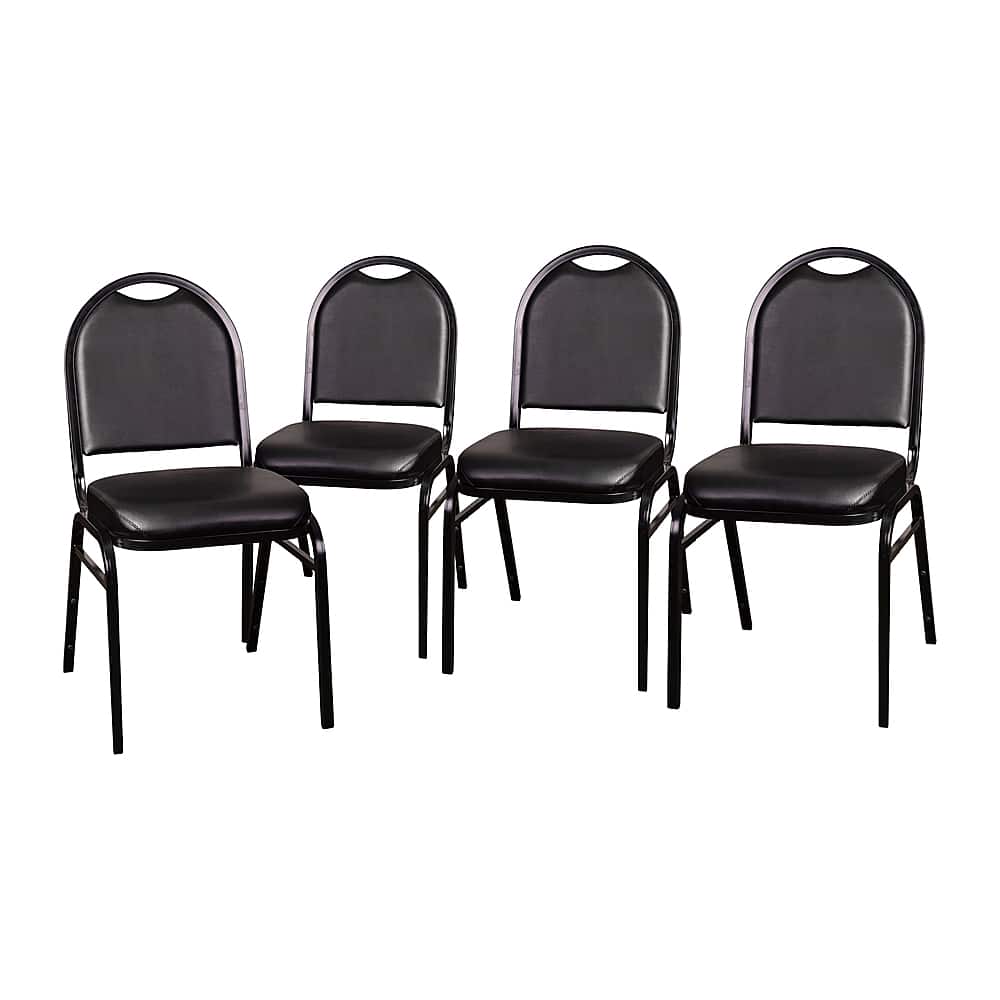 Alamont Home - Commercial Dome Back Stacking Banquet Chairs with Metal Frames (set of 4) - Black Vinyl/Black Frame - Front_Zoom