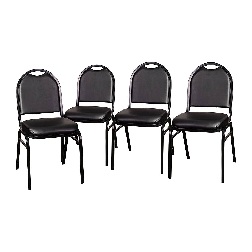 Alamont Home - Commercial Dome Back Stacking Banquet Chairs with Metal Frames (set of 4) - Black Vinyl/Black Frame