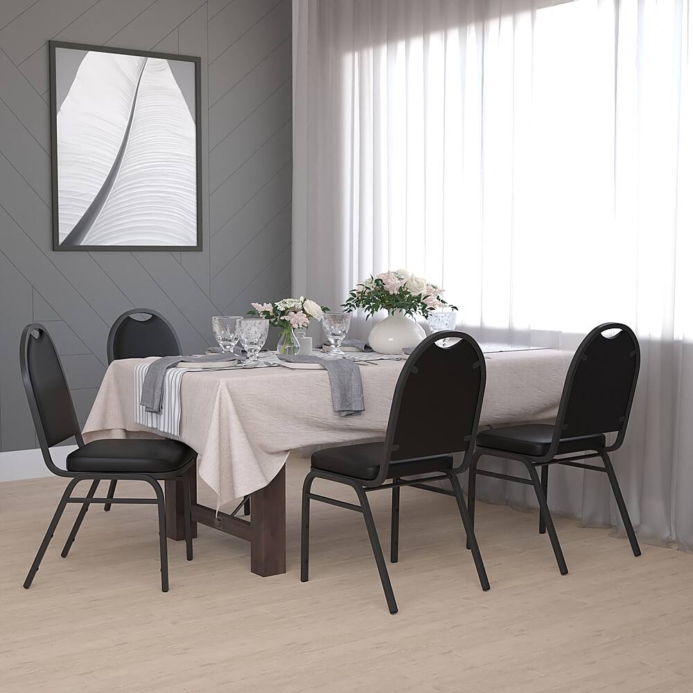 Alt View 12. Alamont Home - Commercial Dome Back Stacking Banquet Chairs with Metal Frames (set of 4) - Black Vinyl/Black Frame.