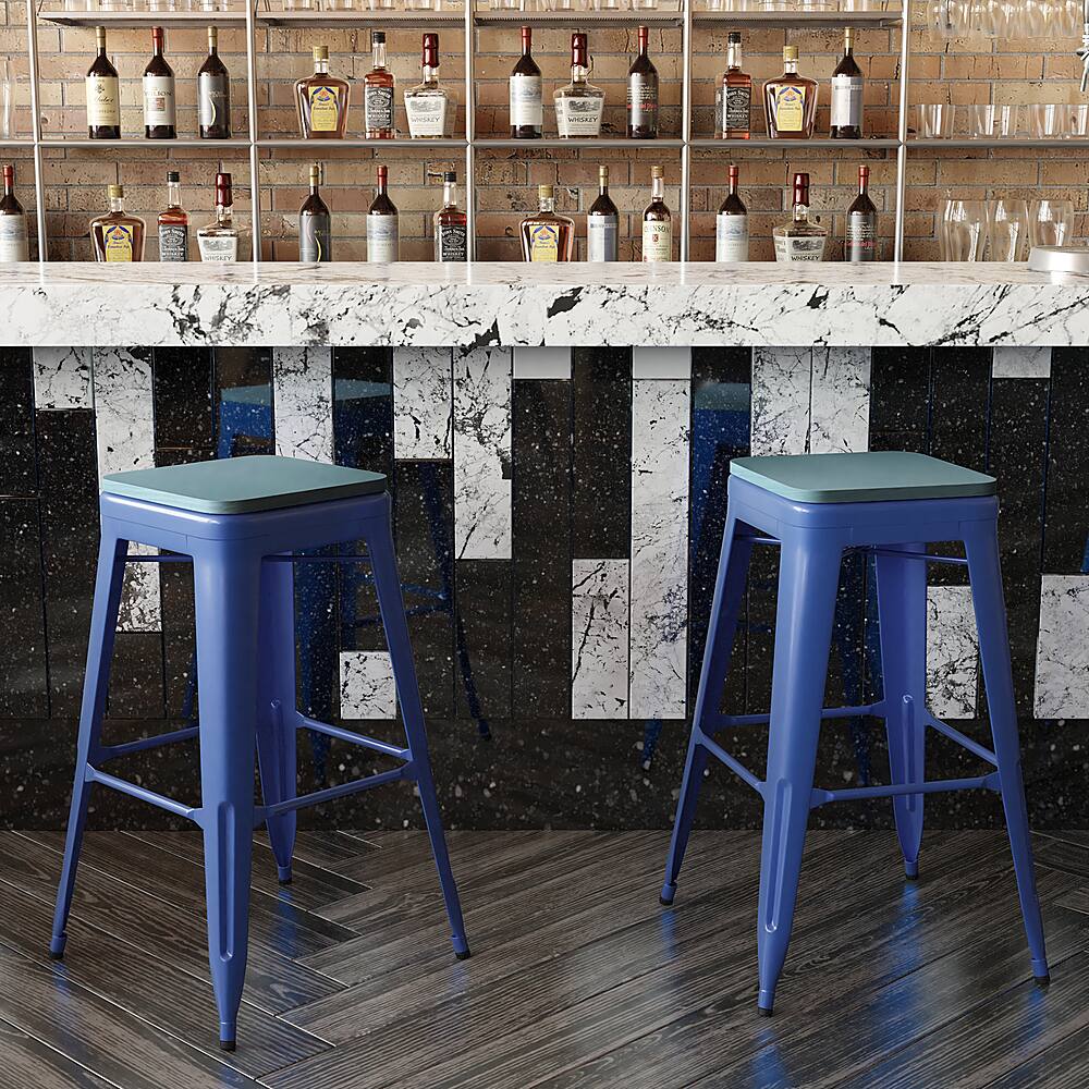 Alamont Home Kai Indoor/Outdoor Backless Bar Stool with Poly Seat Blue
