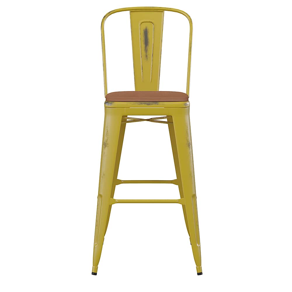 Alt View 11. Alamont Home - Carly All-Weather Bar Height Stool with Poly Resin Seat - Yellow/Teak - Yellow/Teak.