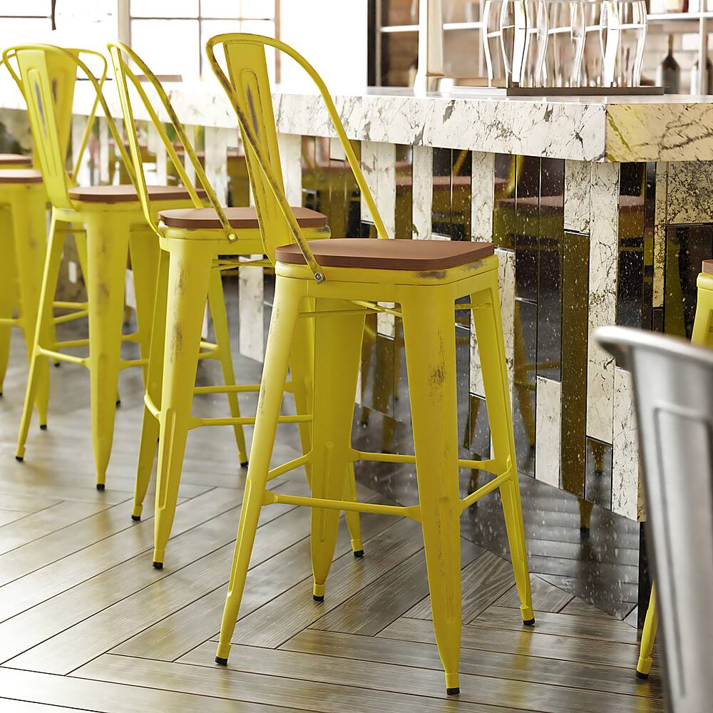 Alt View 12. Alamont Home - Carly All-Weather Bar Height Stool with Poly Resin Seat - Yellow/Teak - Yellow/Teak.