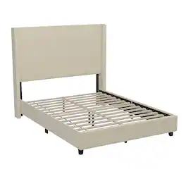 Alamont Home - Quinn Queen Size Upholstered Platform Bed with Channel Stitched Headboard - Beige