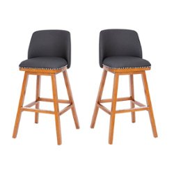 Flash Furniture - Julia Transitional Fabric Barstool (Set of 2) - Charcoal Faux Linen/Walnut - Front_Zoom